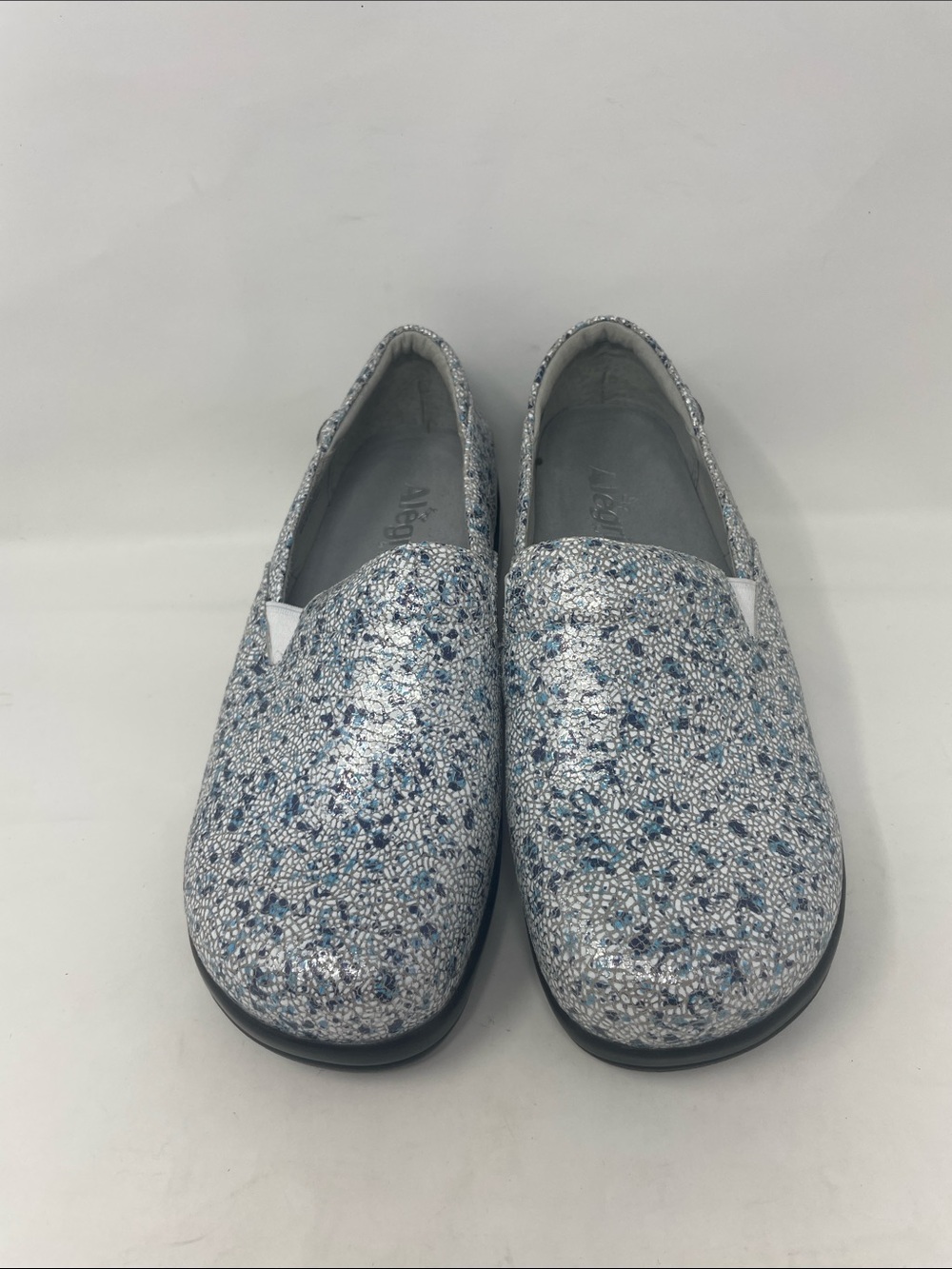 Alegria By PG Lite Leather Sparkling Blue Silver Slip-On Flats Size  7.5